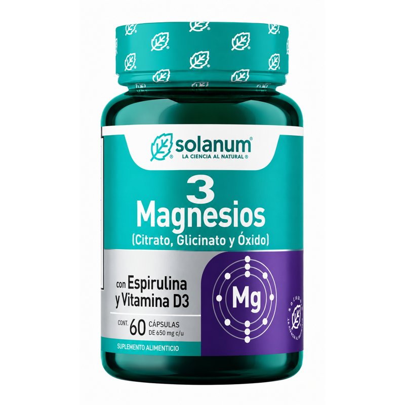 Solanum 3 Magnesios Con Espirulina Y Vitamina D3 60 Caps